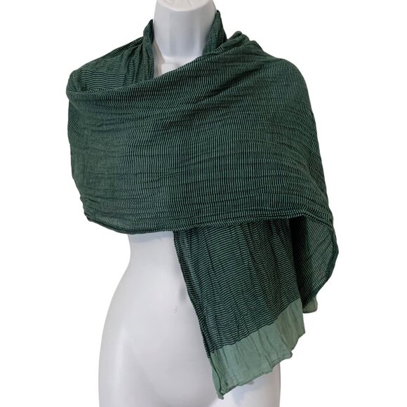 Passigatti Green Striped Lightweight 100% Cotton Rectangle Scarf/Shawl Wrap - Picture 2 of 4